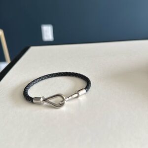 Hermes Black Braided Bracelet with Silver Clasp